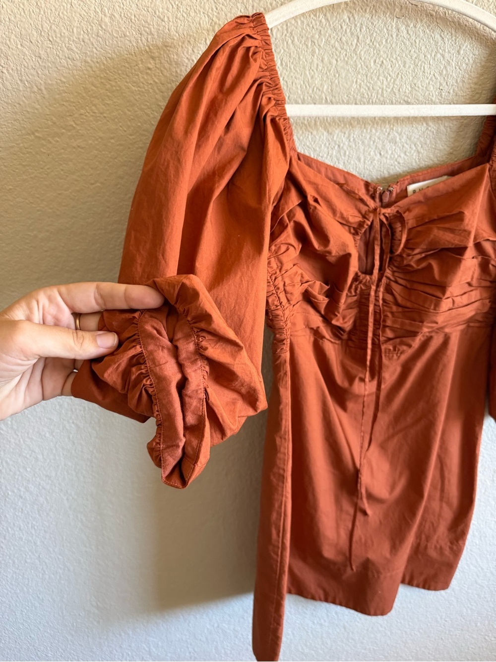 NWOT RHODE Jeanne Rust Orange Puff-Sleeve Mini Dress 100% Cotton Size 4 - Picture 4 of 9